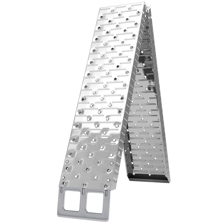 Foldable, Non-Slip Motorcycle Loading Ramp with Safety Strap, Steel, Silver