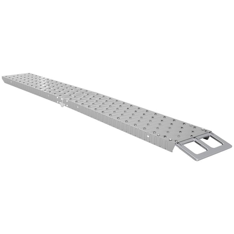 Foldable, Non-Slip Motorcycle Loading Ramp with Safety Strap, Steel, Silver