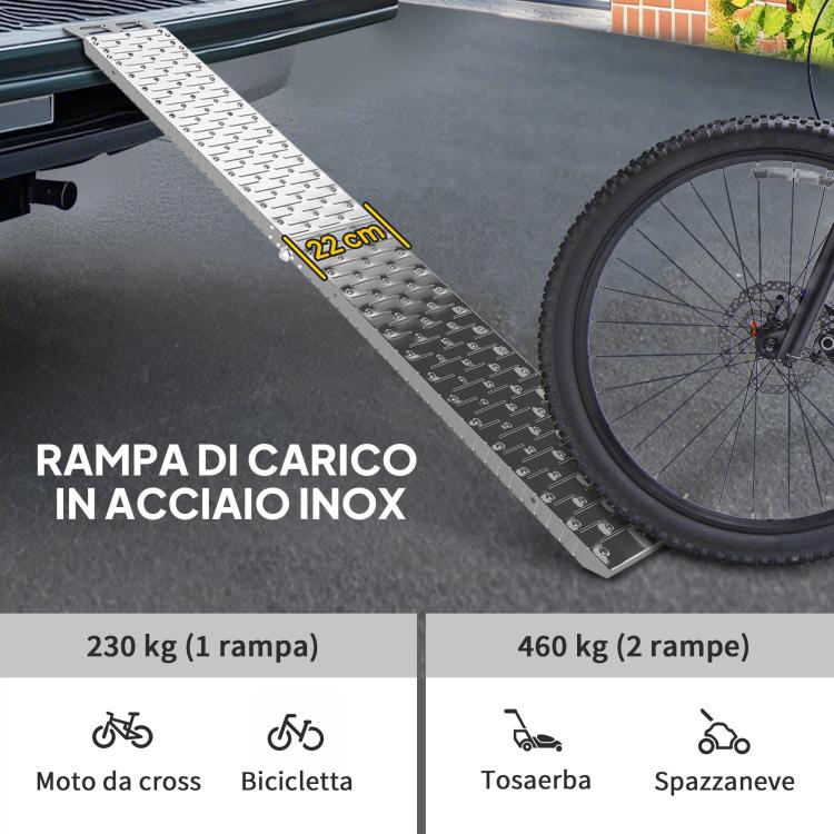 Foldable, Non-Slip Motorcycle Loading Ramp with Safety Strap, Steel, Silver