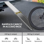 Foldable, Non-Slip Motorcycle Loading Ramp with Safety Strap, Steel, Silver
