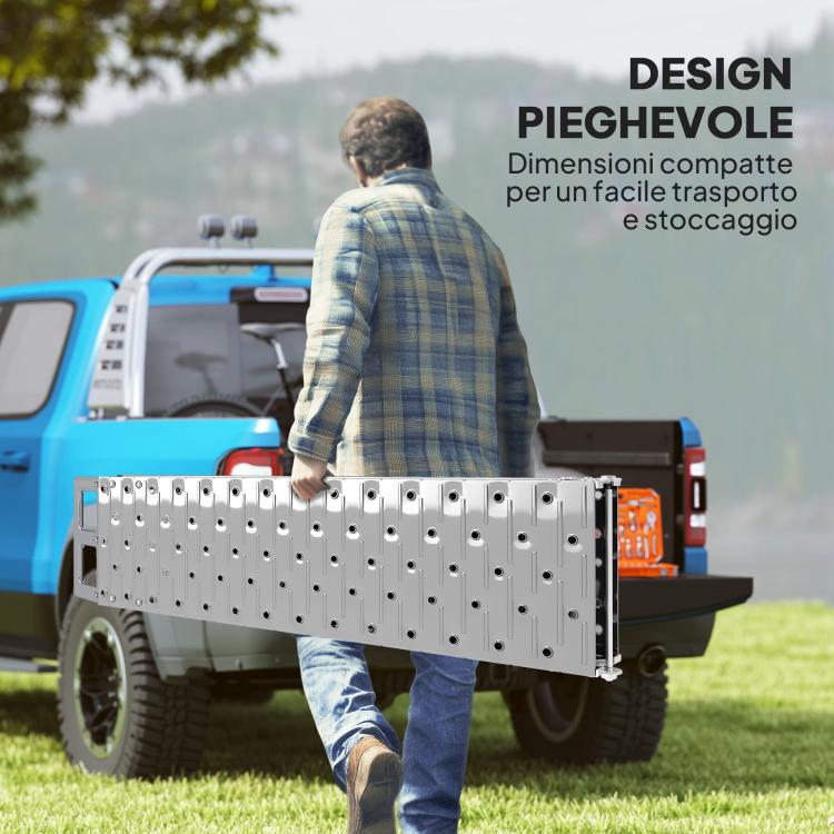 Foldable, Non-Slip Motorcycle Loading Ramp with Safety Strap, Steel, Silver