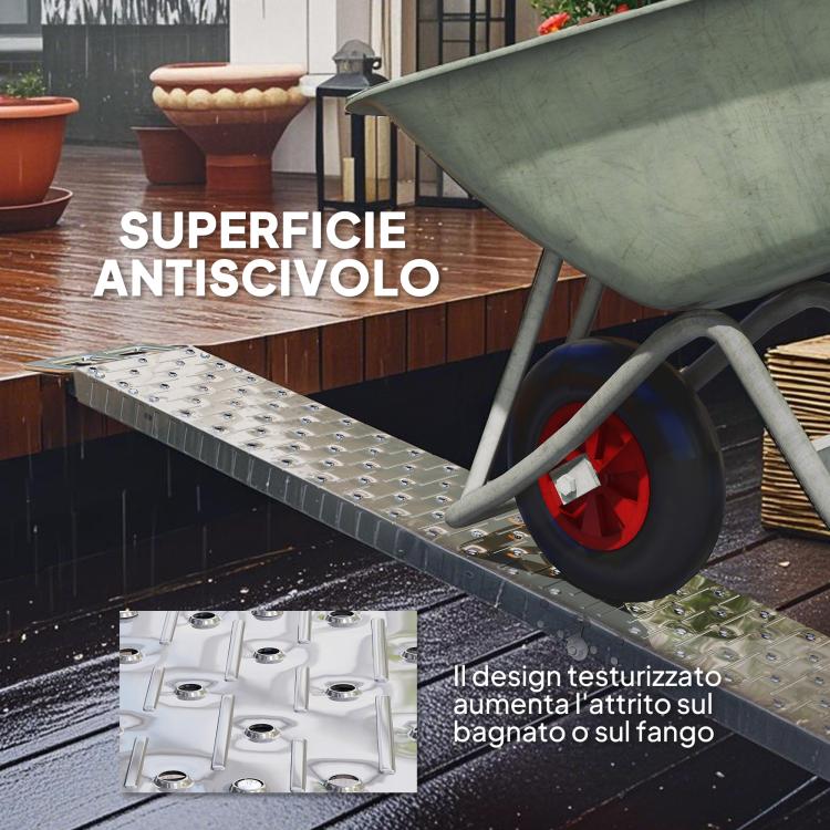 Foldable, Non-Slip Motorcycle Loading Ramp with Safety Strap, Steel, Silver