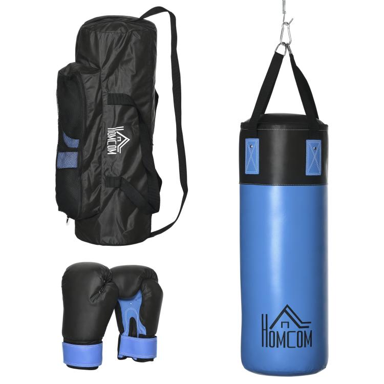 Hanging Punching Bag Set with Gloves, 3-Layer Punching Bag with Carry Bag, Blue