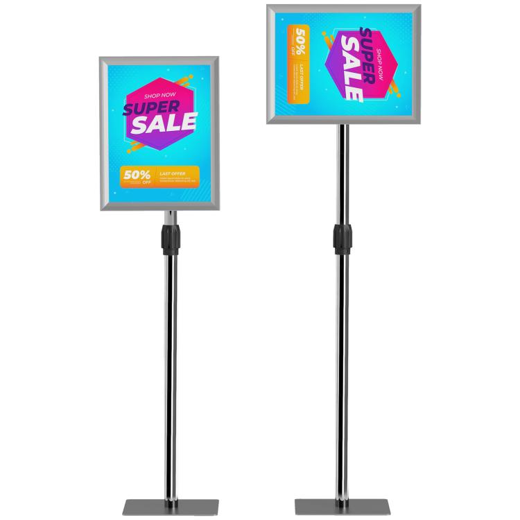 A3 Poster Display Stand, Adjustable Height and Angle, 360 Degree Rotating Frame, Aluminum and Stainless Steel (Silver) — view 2