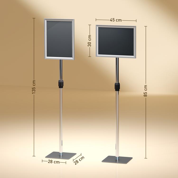 A3 Poster Display Stand, Adjustable Height and Angle, 360 Degree Rotating Frame, Aluminum and Stainless Steel (Silver) — view 5