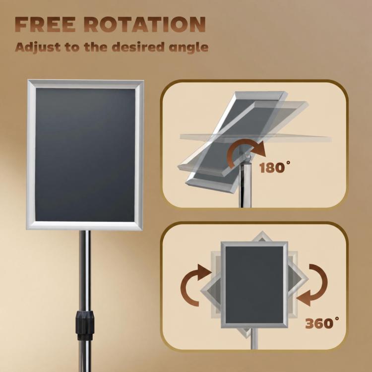 A3 Poster Display Stand, Adjustable Height and Angle, 360 Degree Rotating Frame, Aluminum and Stainless Steel (Silver) — view 7