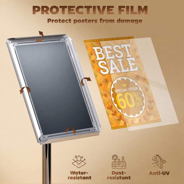 A3 Poster Display Stand, Adjustable Height and Angle, 360 Degree Rotating Frame, Aluminum and Stainless Steel (Silver) — view 8
