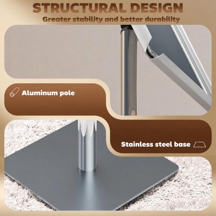A3 Poster Display Stand, Adjustable Height and Angle, 360 Degree Rotating Frame, Aluminum and Stainless Steel (Silver) — view 10