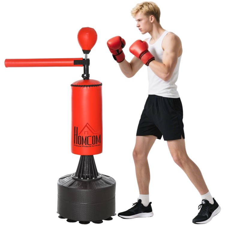 Height-Adjustable Punching Bag with Punching Ball and Fillable Base, 88x48x155-205 cm, Red and Black