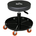 Workshop Stool with Wheels and Tool Tray, Height-Adjustable and Swivel, ?40x25-48cm, Black