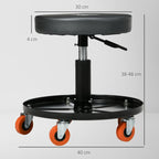 Workshop Stool with Wheels and Tool Tray, Height-Adjustable and Swivel, ?40x25-48cm, Black