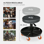 Workshop Stool with Wheels and Tool Tray, Height-Adjustable and Swivel, ?40x25-48cm, Black