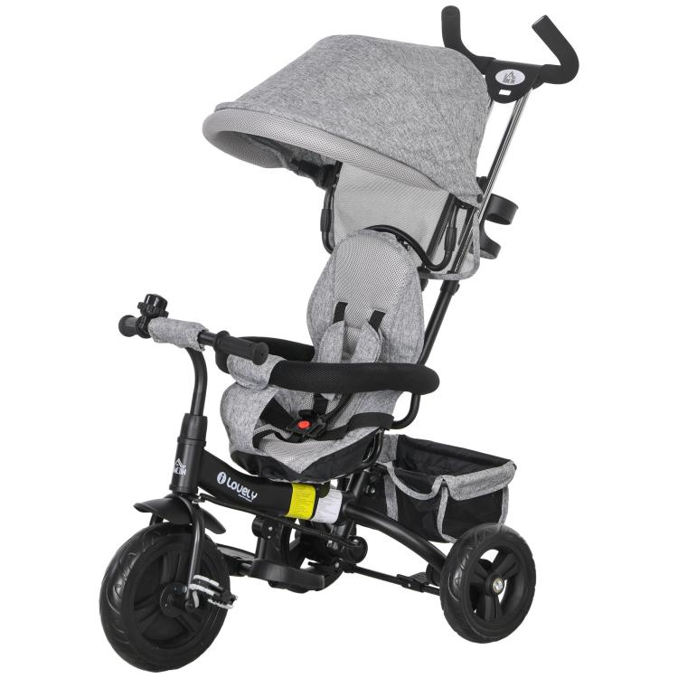Children's Tricycle with 6-in-1 Handle, Adjustable Canopy and Safety Belt, Ages 1-5 Years, Grey — view 2