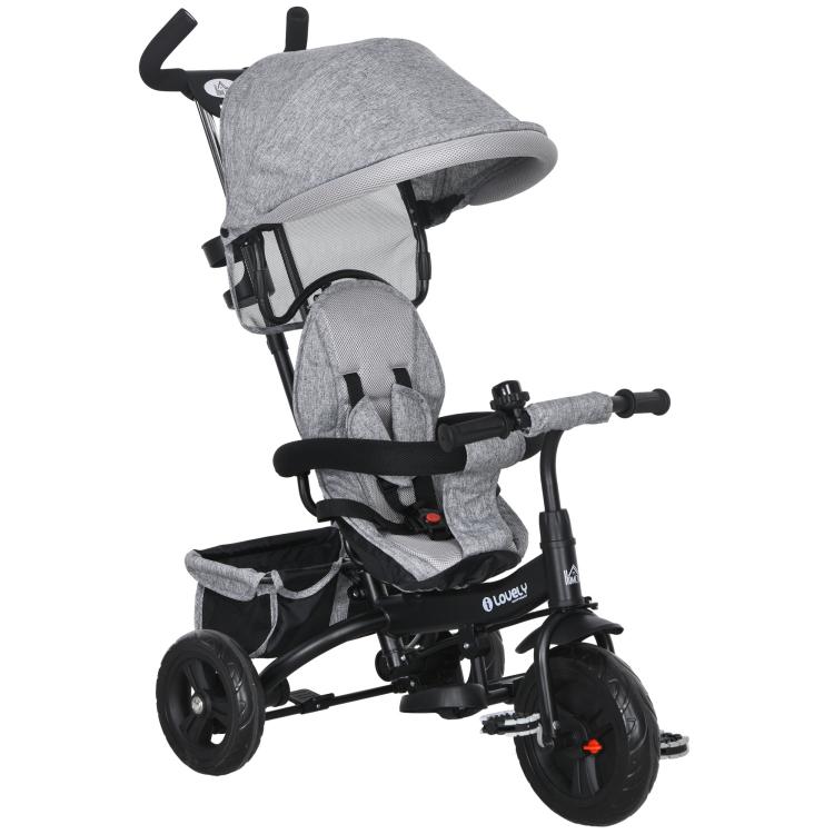 Children's Tricycle with 6-in-1 Handle, Adjustable Canopy and Safety Belt, Ages 1-5 Years, Grey — view 12