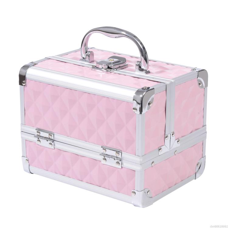 Makeup Case with Aluminum Trim, Handle, and Cantilever Tray, 20x15x15cm, Pink — view 2