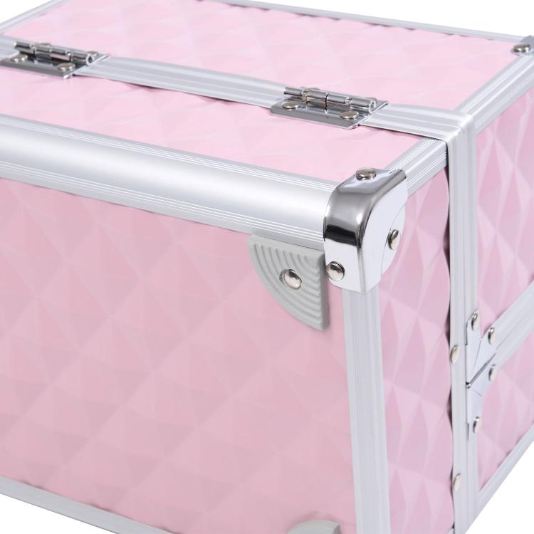 Makeup Case with Aluminum Trim, Handle, and Cantilever Tray, 20x15x15cm, Pink — view 11