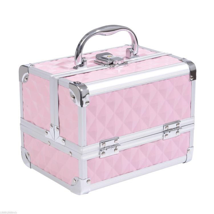 Makeup Case with Aluminum Trim, Handle, and Cantilever Tray, 20x15x15cm, Pink — view 12