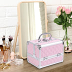 Makeup Case with Aluminum Trim, Handle, and Cantilever Tray, 20x15x15cm, Pink — view 3