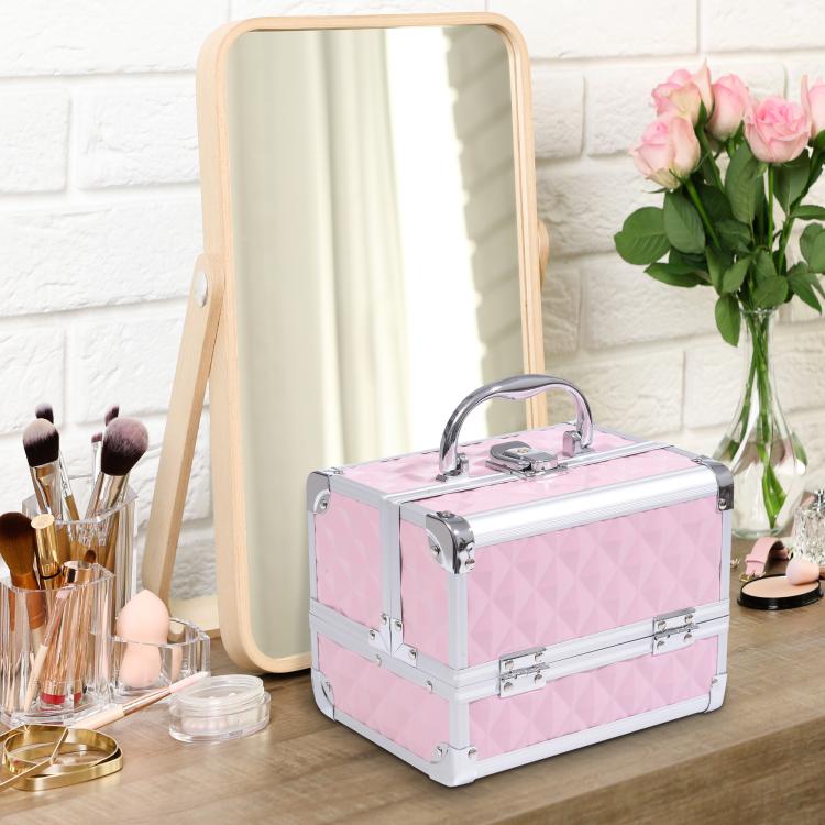 Makeup Case with Aluminum Trim, Handle, and Cantilever Tray, 20x15x15cm, Pink — view 3