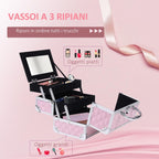 Makeup Case with Aluminum Trim, Handle, and Cantilever Tray, 20x15x15cm, Pink — view 8