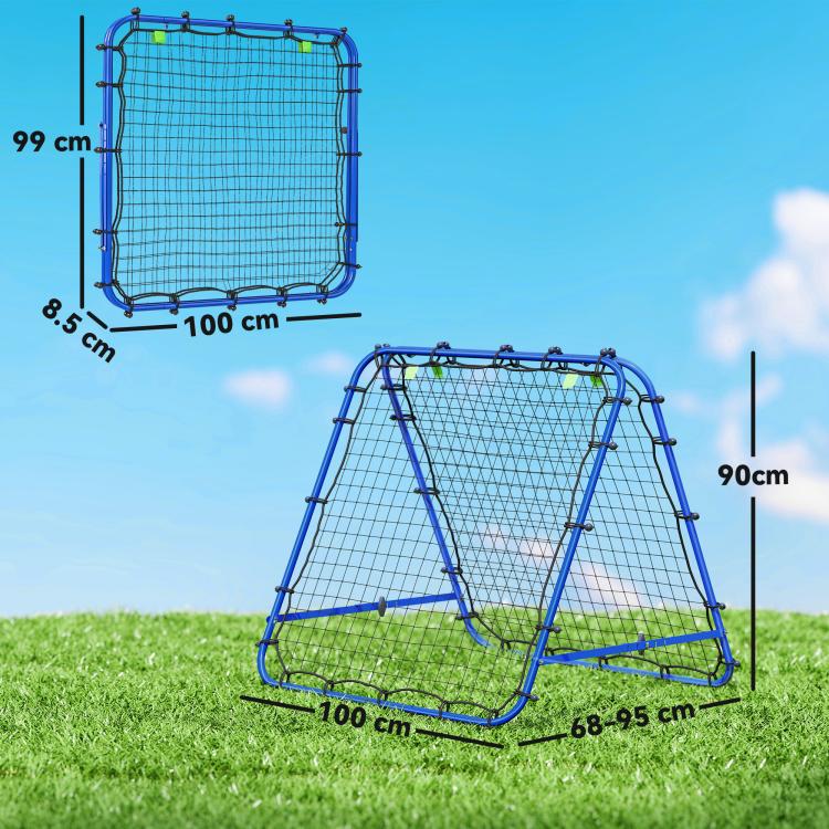 Foldable Rebounder Soccer Net with Adjustable Angle and Pegs, 100x95x90 cm, Blue