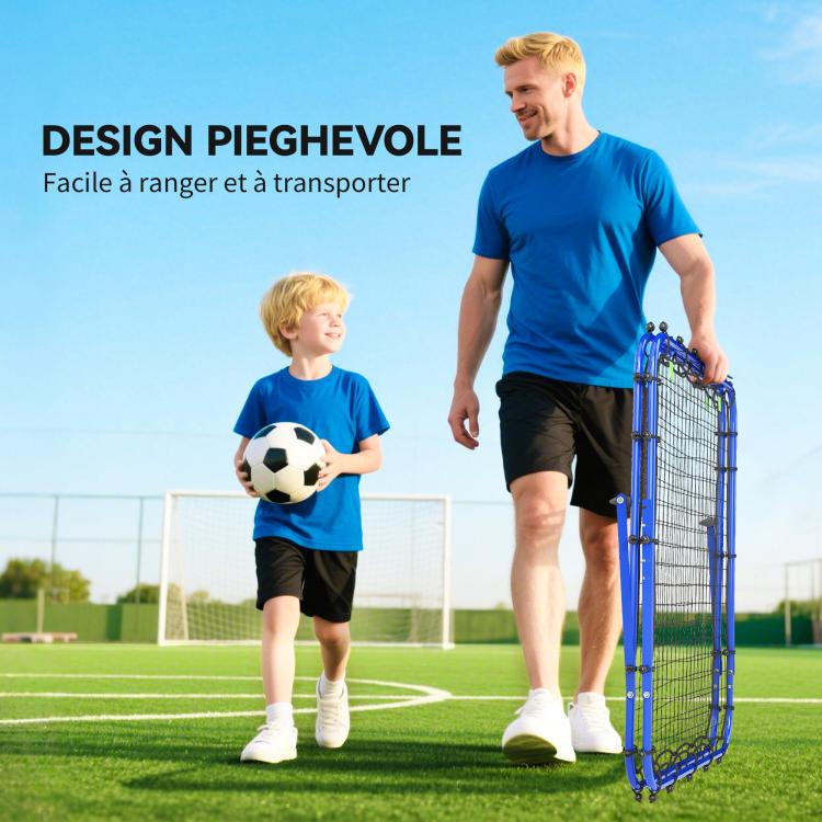 Foldable Rebounder Soccer Net with Adjustable Angle and Pegs, 100x95x90 cm, Blue