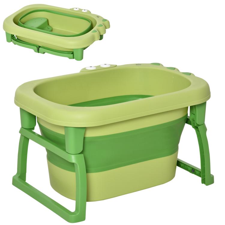 Green Foldable Baby Bath Tub (0-6 Years) in Non-Slip Plastic, 75.3x55.4x43cm