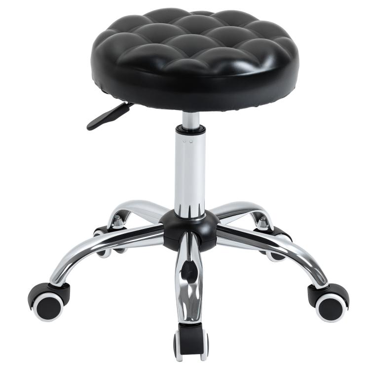 Height-Adjustable Stool with 5 Wheels – Steel, Foam, and PU Leather – Diameter48 x 47–59 cm