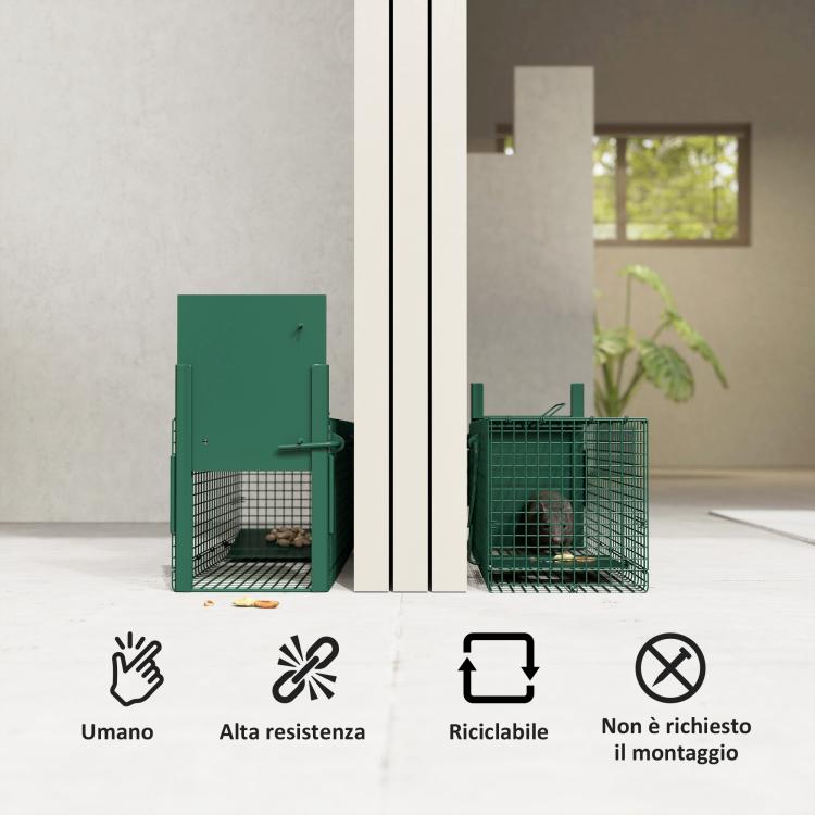 Rat, Mice, and Nutria Trap Cage with Single Door, 60x18x20cm, Green — view 6