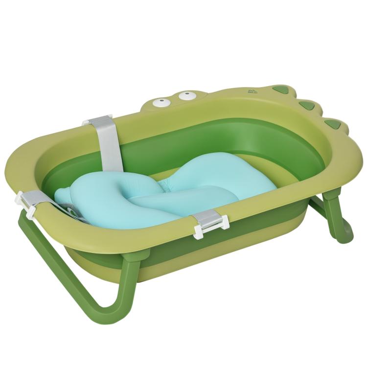 Foldable Baby Bathtub (0–3 Years) with Adjustable Blue Cushion and Non-Slip Feet, 80x53.9x20.8 cm – Green