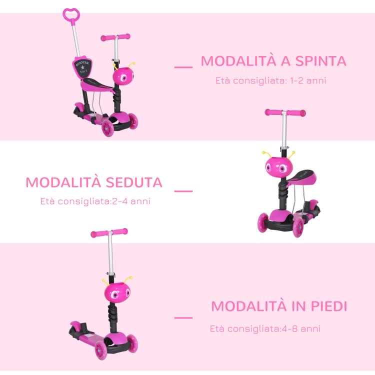 3-Wheel Scooter for Kids with Seat and Height-Adjustable Handlebar