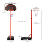 Height-Adjustable Outdoor Basketball Hoop (193.5–248.5 cm) with Fillable Base, 73 x 49 x 194–249 cm
