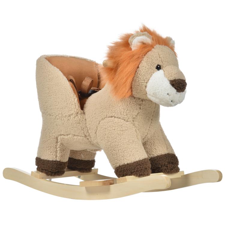 Wood and Plush Lion-shaped Rocking Toy, Featuring Roaring Sounds with 3 batteries, For Children Aged 18–36 months