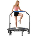 Folding Trampoline with Adjustable Handle, Steel Frame for Leg and Body Training, Blue and Black