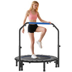 Folding Trampoline with Adjustable Handle, Steel Frame for Leg and Body Training, Blue and Black