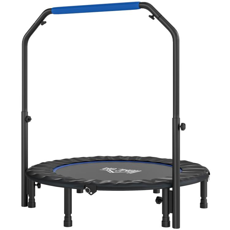 Folding Trampoline with Adjustable Handle, Steel Frame for Leg and Body Training, Blue and Black
