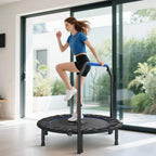 Folding Trampoline with Adjustable Handle, Steel Frame for Leg and Body Training, Blue and Black