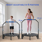 Folding Trampoline with Adjustable Handle, Steel Frame for Leg and Body Training, Blue and Black