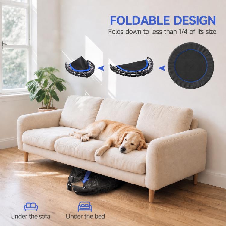 Folding Trampoline with Adjustable Handle, Steel Frame for Leg and Body Training, Blue and Black