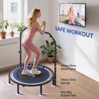 Folding Trampoline with Adjustable Handle, Steel Frame for Leg and Body Training, Blue and Black