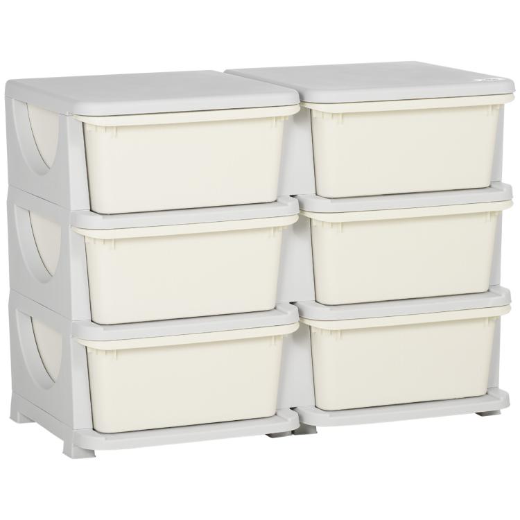 Children Storage Tower with 6 Drawers, Toy Organizer with Rounded Edges and Handles, 75x37x56.5 cm, Cream