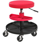 Swivel Workshop Stool with Wheels, Adjustable Height (40–51 cm) and 2 Trays, 135 kg Load Capacity – Red (for Garage)