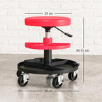 Swivel Workshop Stool with Wheels, Adjustable Height (40–51 cm) and 2 Trays, 135 kg Load Capacity – Red (for Garage)