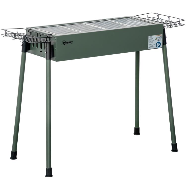 Charcoal BBQ with 2 Stainless Steel Grills, Portable BBQ with 2 Spice Racks for Camping, 94x39x70 cm, Green