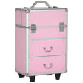 Professional Makeup Case with 6 Extendable Drawers and Key Lock – Pink (36x23x58cm)