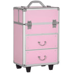 Professional Makeup Case with 6 Extendable Drawers and Key Lock – Pink (36x23x58cm)