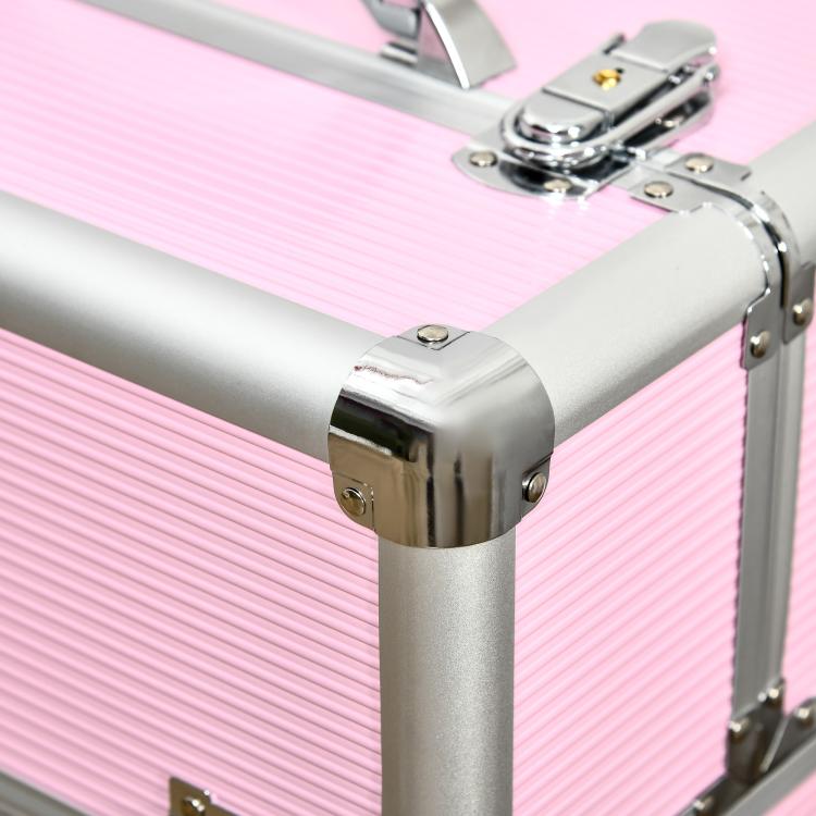 Professional Makeup Case with 6 Extendable Drawers and Key Lock – Pink (36x23x58cm) — view 11
