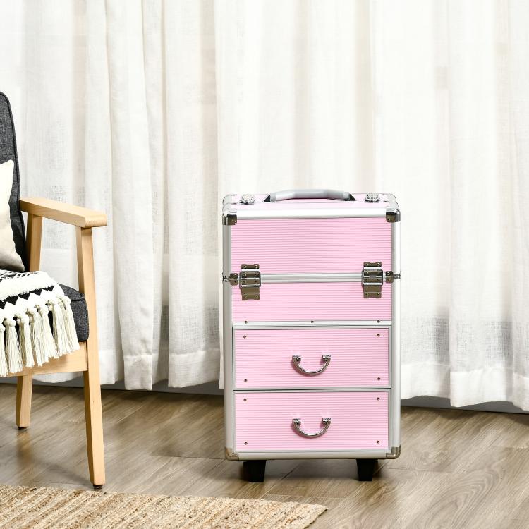 Professional Makeup Case with 6 Extendable Drawers and Key Lock – Pink (36x23x58cm) — view 4