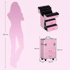 Professional Makeup Case with 6 Extendable Drawers and Key Lock – Pink (36x23x58cm) — view 5