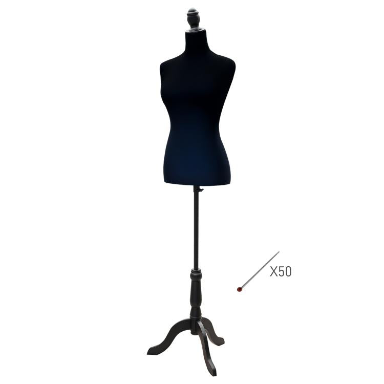 130–168 cm Adjustable Sewing Mannequin with Wooden Tripod Stand, Black ,Suitable for Fashion Photography and Clothing Display